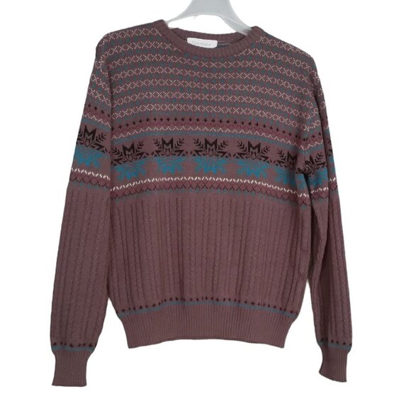 Rob Winter | Vintage Fair Isle Patterned Knit Crewneck Sweater Brown | Size L - Picture 1 of 6